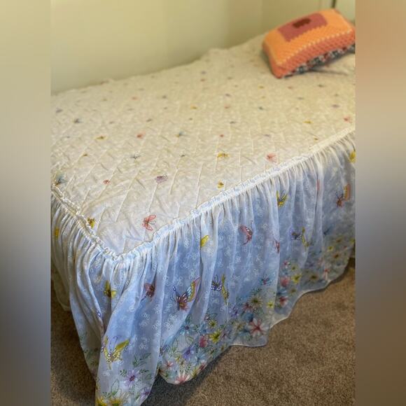 70s fairycore butterfly bedspread floral - Picture 2 of 16
